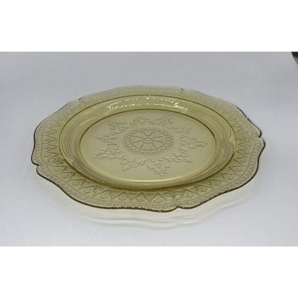 Vintage Federal Glass Amber Yellow Depression Patrician/Spoke Notched Plate 11” - Picture 4 of 5